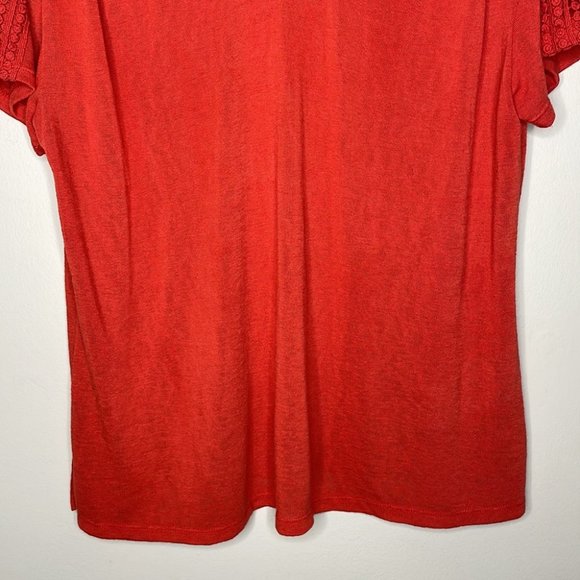 Modern Canvas XXL Orange Lightweight Modal Blend Short Sleeve Lace Detail Blouse - Picture 4 of 9